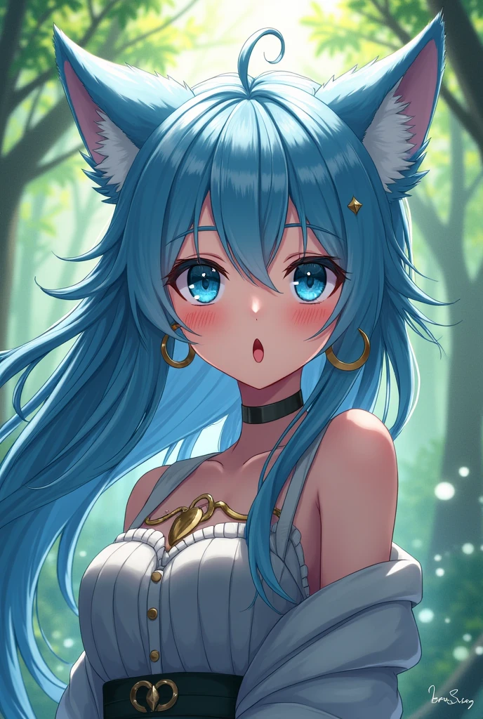 Naked blue kitsune girl with tits out