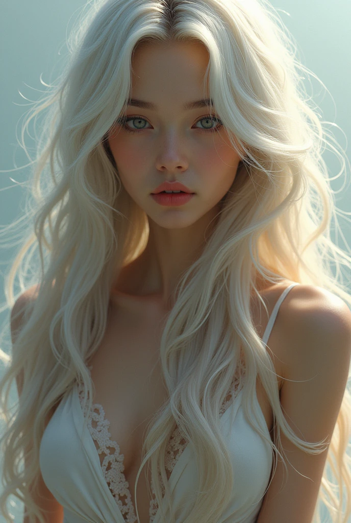 Create a realistic and photorealistic photo image, beautiful girl, blonde wavy hair