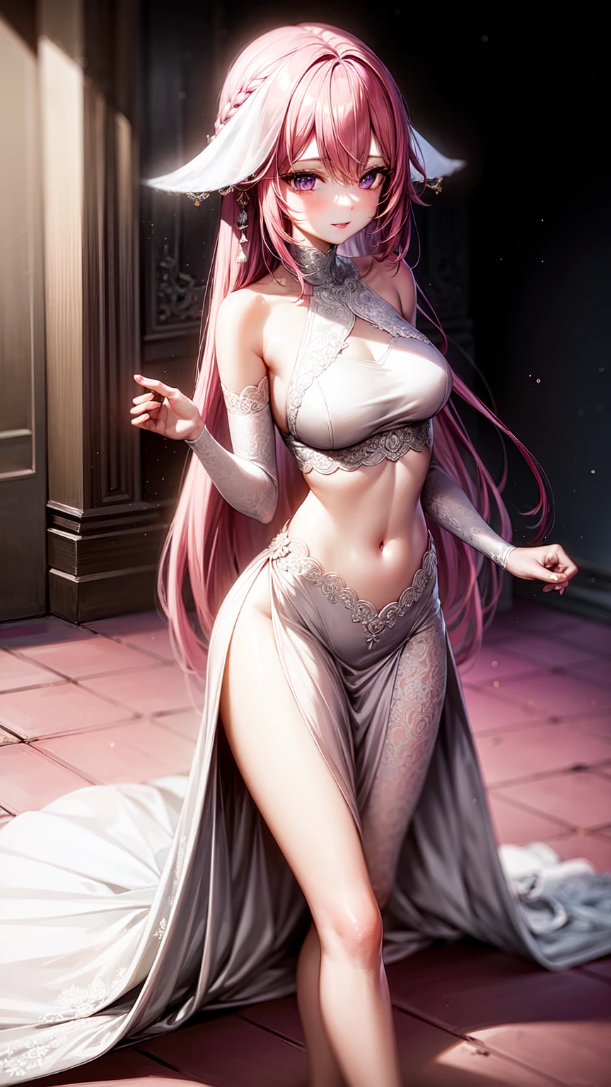 purple eyes,Wedding dress,long skirt,pink hair