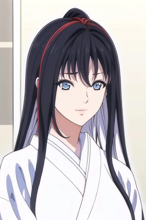 Simple White Background,
japanese clothes, white kimono, wide sleeves, long sleeves, 
blue eyes, black hair,bangs,Long hair,multicolored hair, 
1 girl, 20yo,Young female,Beautiful long legs,Beautiful body,
Beautiful Nose,Beautiful character design, perfect eyes, perfect face,expressive eyes,perfect balance,
looking at viewer,(Focus on her face),closed mouth, (innocent_big_eyes:1.0),(Light_Smile:0.3),
official art,extremely detailed CG unity 8k wallpaper, perfect lighting,Colorful, Bright_Front_face_Lighting,White skin,
(masterpiece:1.0),(best_quality:1.0), ultra high res,4K,ultra-detailed,
photography, 8K, HDR, highres, absurdres:1.2, Kodak portra 400, film grain, blurry background, bokeh:1.2, lens flare, (vibrant_color:1.2),professional photograph,
(Beautiful,large_Breasts:1.4), (beautiful_face:1.5),(narrow_waist),