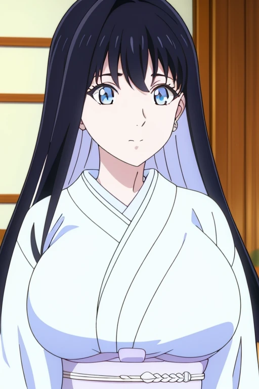 Simple White Background,
japanese clothes, white kimono, wide sleeves, long sleeves, 
blue eyes, black hair,bangs,Long hair,multicolored hair, 
1 girl, 20yo,Young female,Beautiful long legs,Beautiful body,
Beautiful Nose,Beautiful character design, perfect eyes, perfect face,expressive eyes,perfect balance,
looking at viewer,(Focus on her face),closed mouth, (innocent_big_eyes:1.0),(Light_Smile:0.3),
official art,extremely detailed CG unity 8k wallpaper, perfect lighting,Colorful, Bright_Front_face_Lighting,White skin,
(masterpiece:1.0),(best_quality:1.0), ultra high res,4K,ultra-detailed,
photography, 8K, HDR, highres, absurdres:1.2, Kodak portra 400, film grain, blurry background, bokeh:1.2, lens flare, (vibrant_color:1.2),professional photograph,
(Beautiful,large_Breasts:1.4), (beautiful_face:1.5),(narrow_waist),