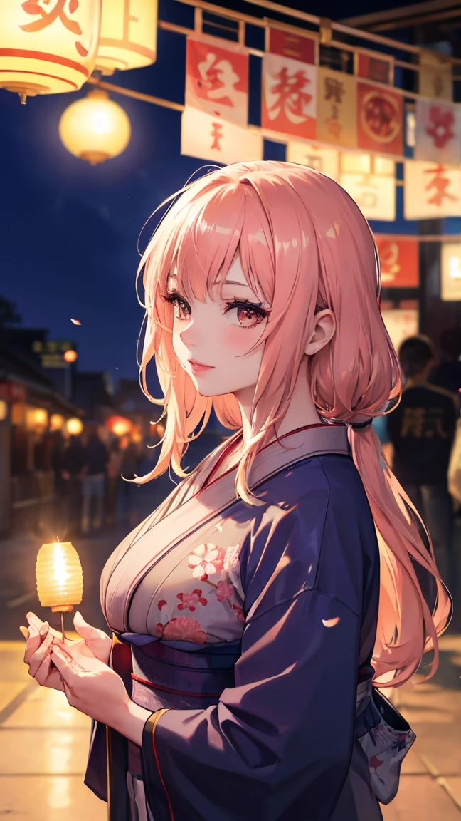 a beautiful girl in a kimono at a festival,(best quality,4k,8k,highres,masterpiece:1.2),ultra-detailed,(realistic,photorealistic,photo-realistic:1.37),portrait,festival,kimono,sakura,detailed face,detailed eyes,detailed lips,long eyelashes,delicate facial features,graceful pose,colorful festival decorations,lanterns,cherry blossoms,warm lighting,vibrant colors