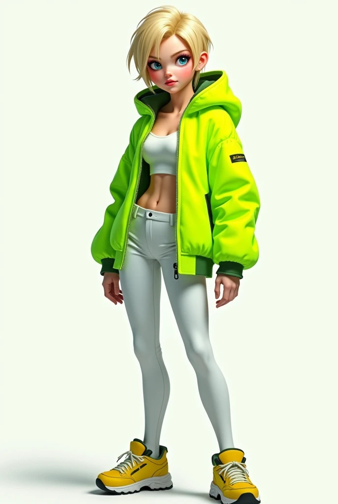 full body image, (ultra detailed,ultra high resolution,detailed background),((2d)),((flat color)),((dull color)), 1solo leaving the fog:1.5, looking at the viewer, baggy flight suit, oversized bomber jacket with sheepskin collar, (yellow, violet, cian, green, orange:1.3), plush collar, full body image, use VR glasses, ((Baron's Desert Intricut Fund)), ((apocalyptic city)), full body in frame, ((drone next to her))