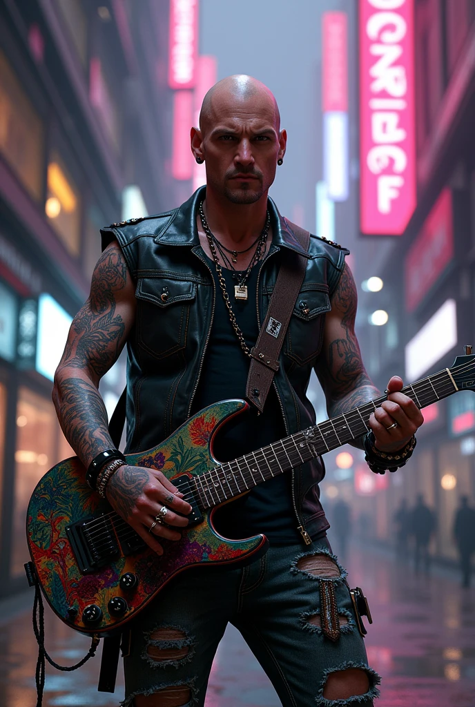 upin skinhead , custom punk , play guitar legend , cyberpunk , fire