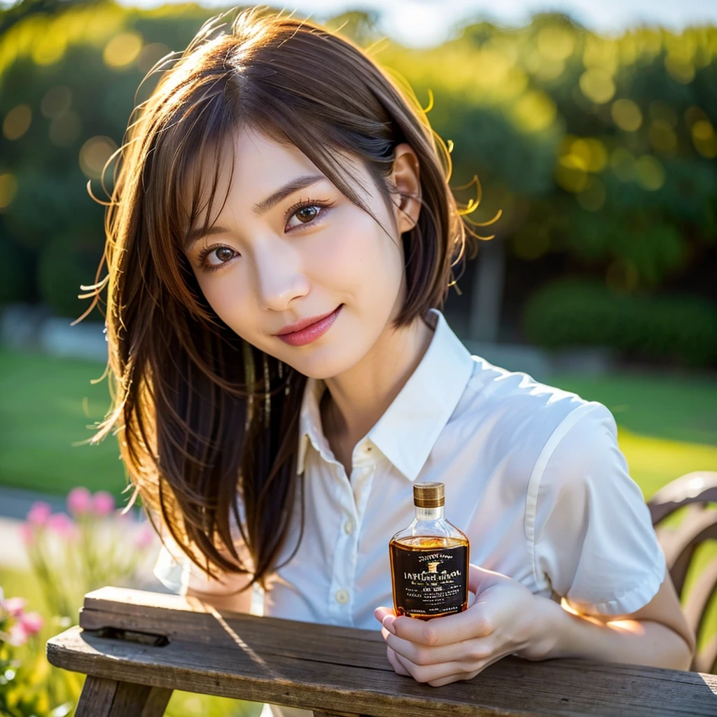 One Girl, (Holding a can of juice, Delicate girl:1.3), (16 years old:1.3), BREAK, (Girly Room Background:1.2), BREAK, Embarrassed Laugh, Very beautiful eyes, (Symmetrical eyes:1.3), BREAK, (Big Breasts:1.3), Brown eyes, Parted bangs, Brown bob cut hair, Round face, cute, BREAK, (Eye and facial details:1.0), Looking into the camera, cute costume, masterpiece, Highest quality, RAW Photos, Realistic, Cute Girls, High resolution, Very detailed, Cinema Lighting, 8k