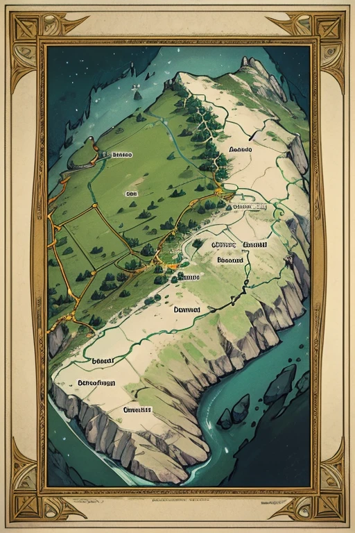 detailed fantasy cartography map of the magical continent, vast pine forests and snowy mountains of the human kingdom of Normanthia to the north, separated by the Aramah river from the elven realm of Galatia with its giant sequoia forests and the Thur and SeQth lakes, next to Galatia the dwarven kingdom of Dagnartha with its rugged mountains and majestic prairies, highly detailed borders and names of the kingdoms, masterpiece cartography art, ultra-detailed, high quality, hyper realistic, impressionist, art nouveau, contemporary art