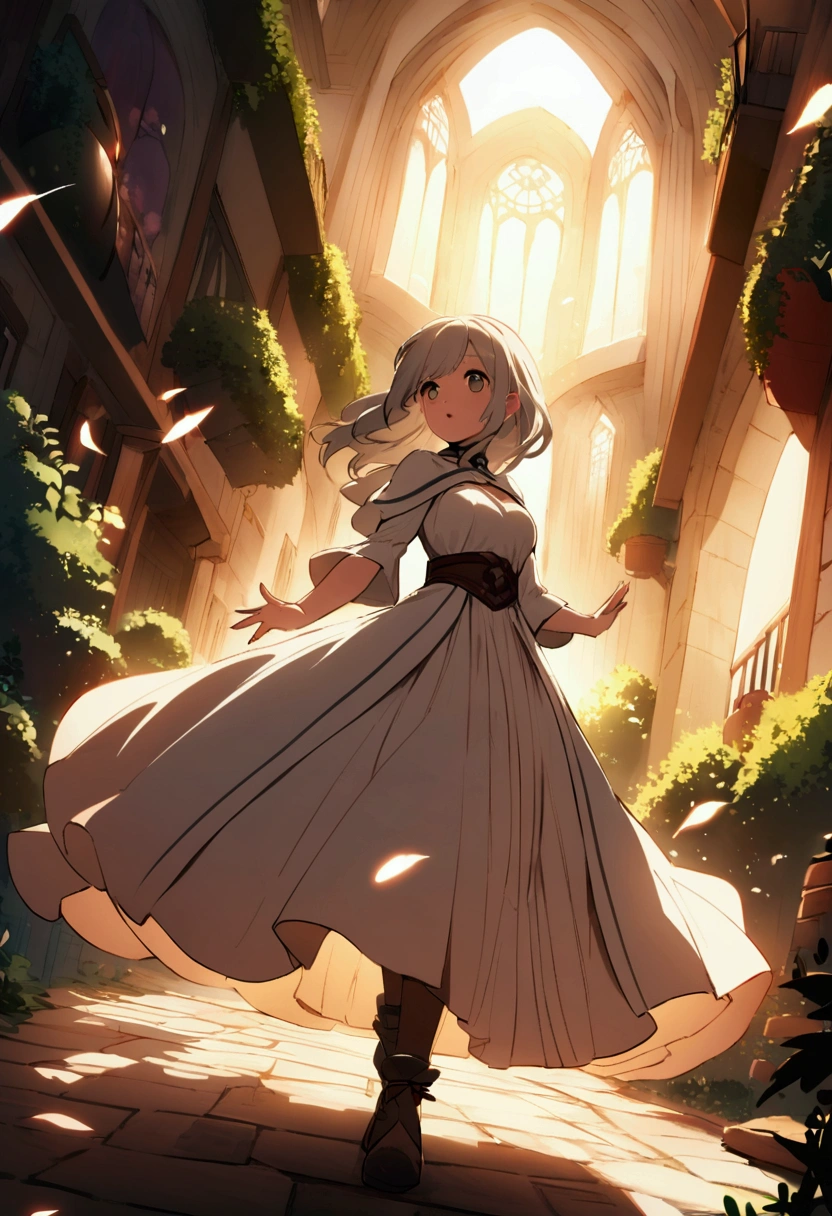 Supreme Calamitas portrait of a cute woman in a bright windy field, river, (backlighting), masterpiece, highest quality, lens flare, shade, bloom, [[chromatic aberration]], by Jeremy Lipking, by Antonio J. Manzanedo, digital painting, Style-GlassFinal, natural skin texture dress, 
socks windows curtains light, purple dress panties leg lift forest huge tress weird flower 