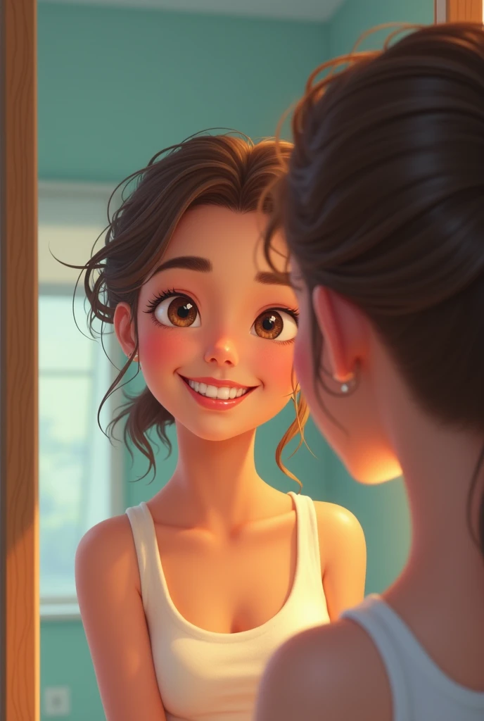 uma mulher morena no estilo Disney Pixar, alta qualidade, melhor qualidade