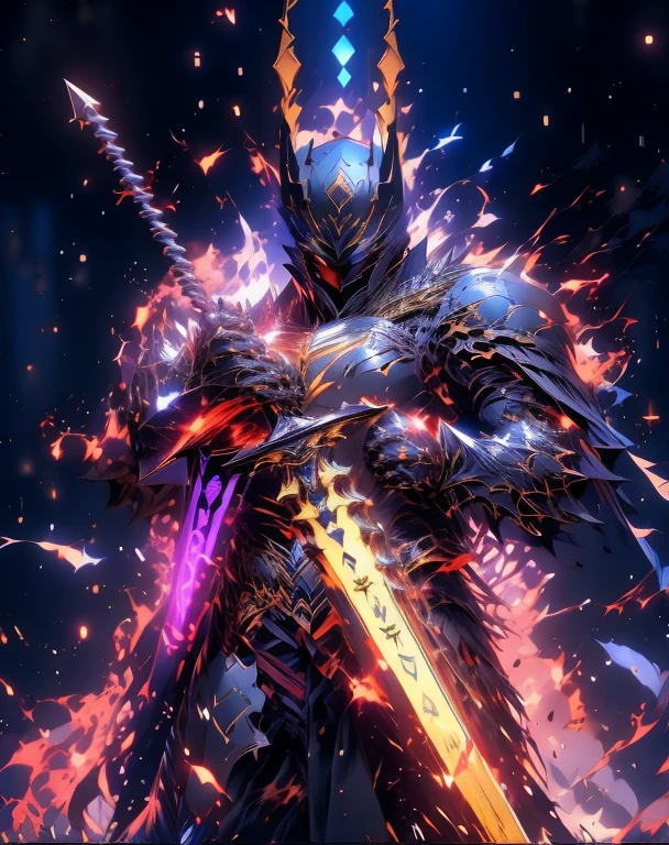 a close up of a person holding a sword in a space, badass anime 8 k, dragon knight, anime epic artwork, epic fantasy digital art style, fantasy knight, epic fantasy art style, 8k high quality detailed art, fantasy paladin, epic fantasy art style hd, dressed in light armor, full portrait of magical knight, rossdraws cartoon vibrant