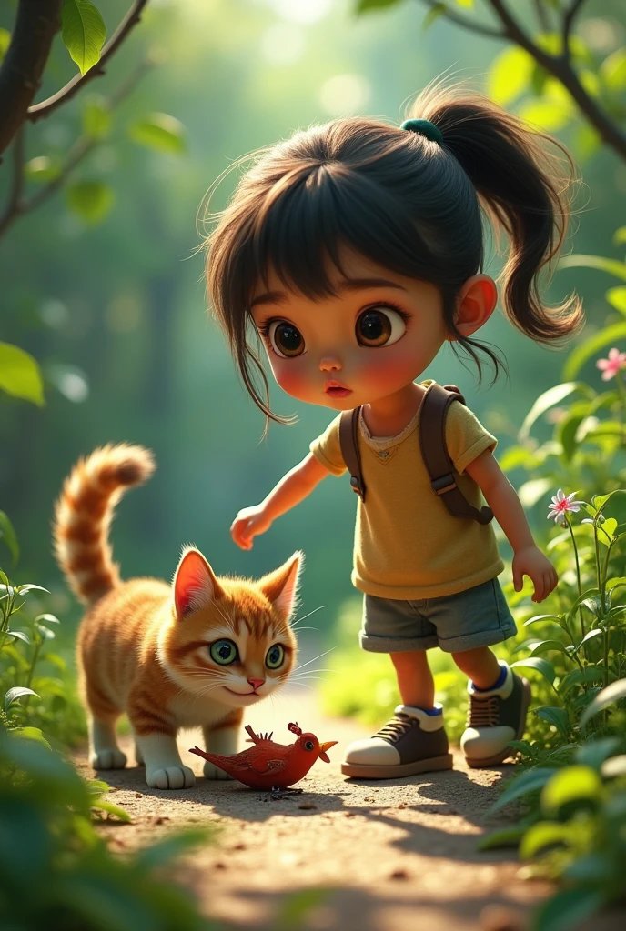 One day while she was playing in a park she found a little abandoned kitten.