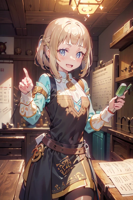 (fantasy:1.5),(anime,8k,masterpiece, top quality, best quality,beautiful and aesthetic:1.2,professional illustrasion:1.1,ultra detail:1.3,perfect lighting),extremely detailed,highest detailed,incredibly absurdres , highres, ultra detailed,intricate:1.6,(Alchemy Workshop:1.4),A girl mixing,Medicine in many small bottles,holding small potion,colorful:1.4,zentangle,(1girl),(girl),(Three kingdoms female warload),(highly detailed beautiful face and eyes,firm breasts),oily skin,((black,hair,short bob with short pony tail hair)),thin pubic hair,cute,lovely,3,alchemist costume,Merchant's Clothing,smile,in the kitchen,smile,seductive weak smiling,(with sparkling eyes and a contagious smile),open mouth, Looking at Viewer,
