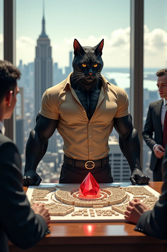 Man with black bunny ears, tall, muscular, elegant and powerful aura, defined abs and well-dressed