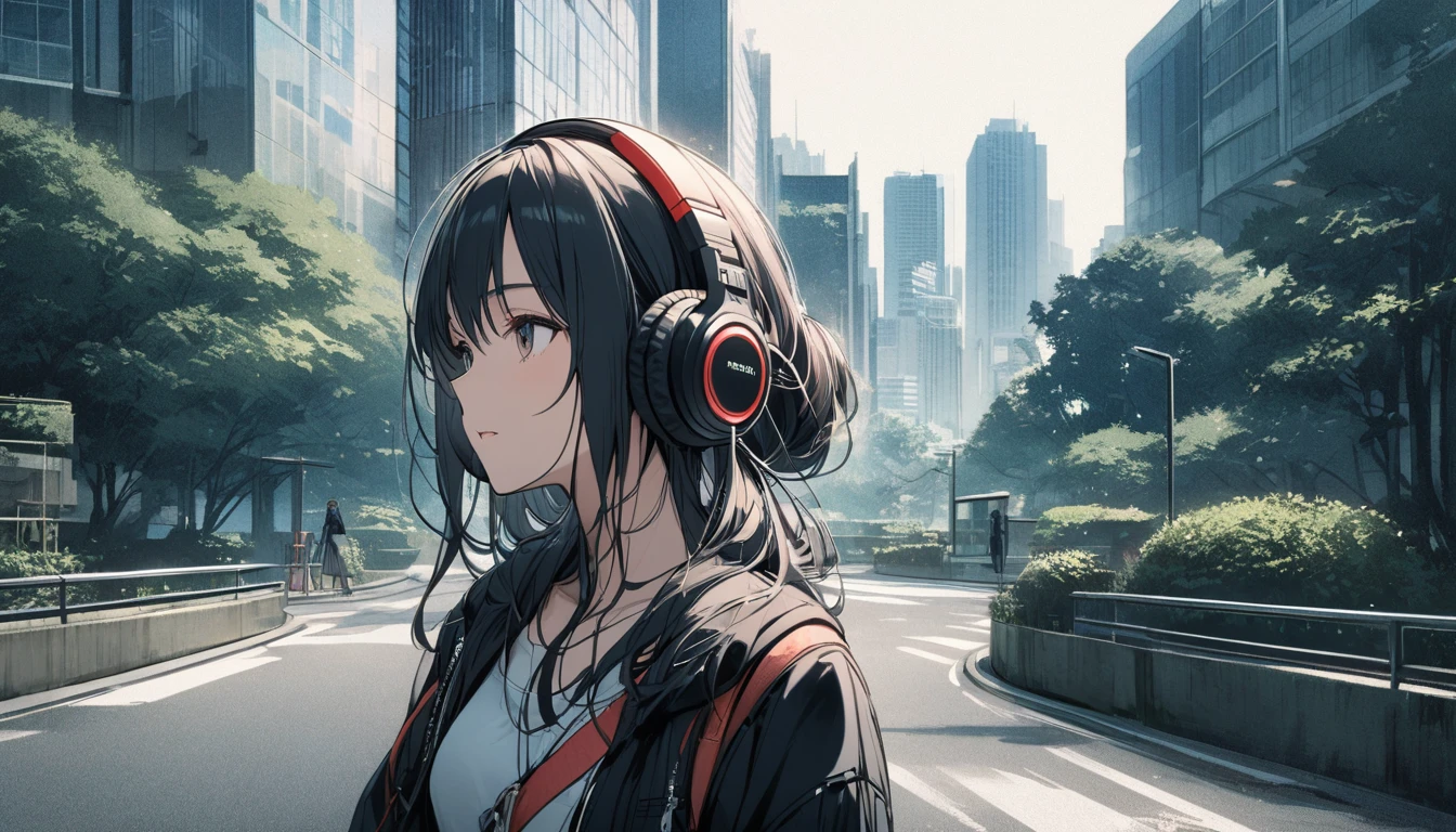 <lora:AsakuraYoh:.75>, asakurayoh, 1boy, brown hair, brown eyes, orange headphones, necklace, black pants, white shirt, open shirt, parted bangs, chest, from side, sitting down, half-closed eyes, hands on knees, outdoors, wildlands