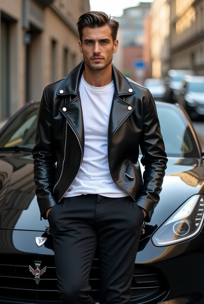 Generate image of a luxury jacket inspired by sports cars