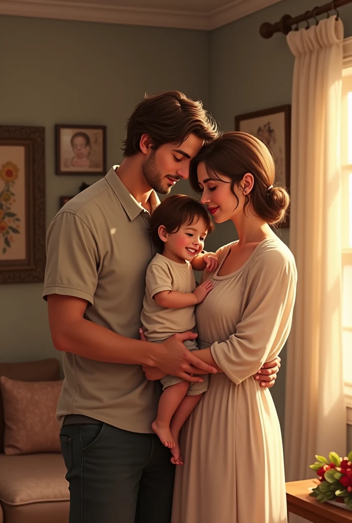 Mother woman with husband and two children