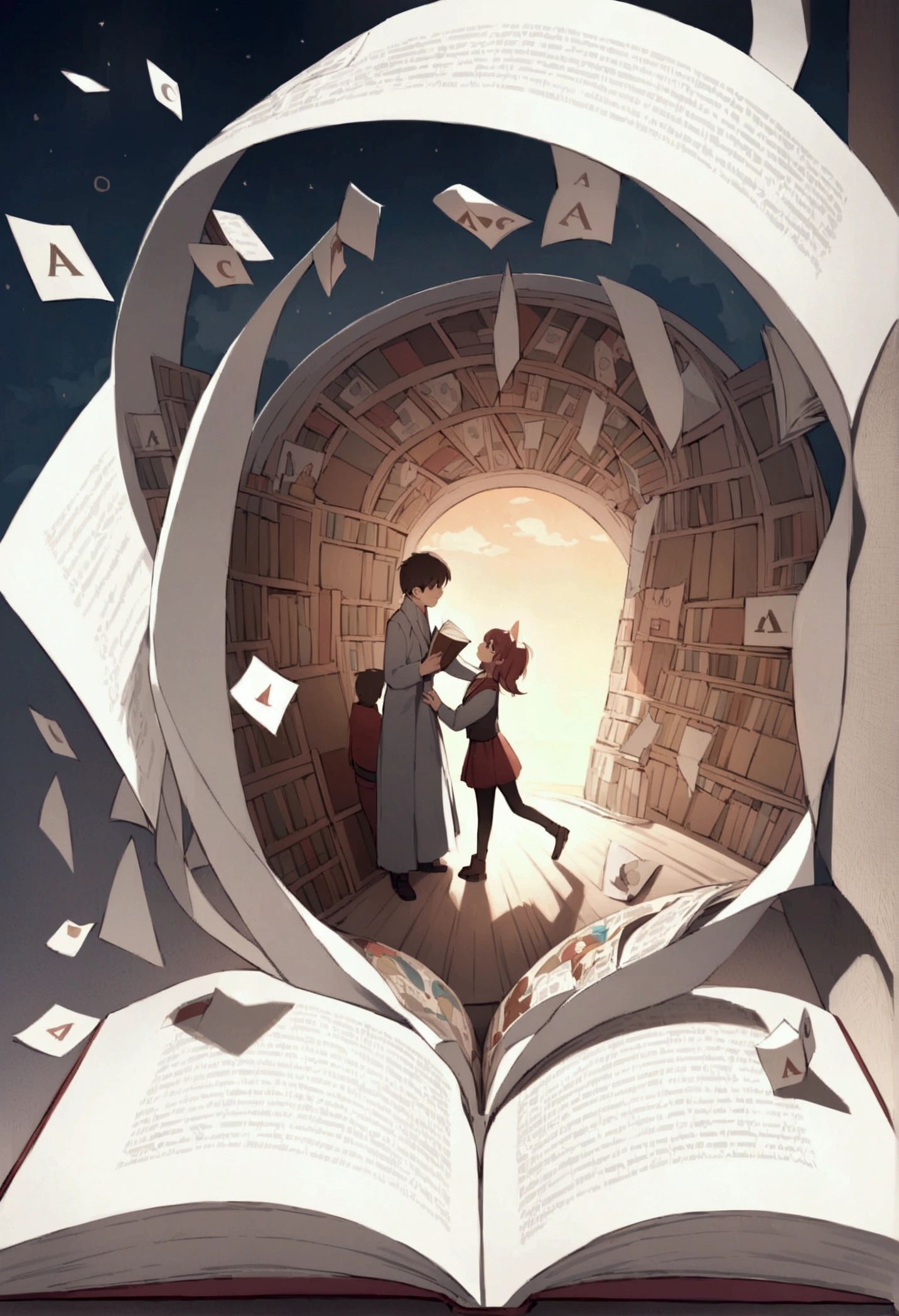 Alex frowns, tugging at the book again, which suddenly triggers a mechanism. A section of the bookshelf creaks and slowly swings open, revealing a dark, narrow staircase leading down.