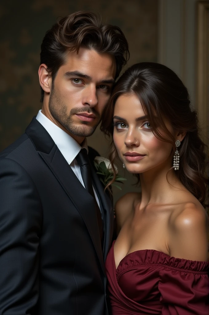 At an elegant gala in a luxurious ballroom, Henrique Cavill, impeccably dressed in a tailored black suit, stands out with his sophisticated demeanor. To her right, an equally dapper Johnny Depp dazzles in a vibrant red suit, as they both exchange smiles and greet guests amid an atmosphere of glamor and intrigue. The twinkling lights and night glow further accentuate the aura of sophistication surrounding the two Hollywood stars. cinematic realistic portrait, beautiful detailed face, highly detailed realistic face, 8k highly detailed face, realistic detailed face portrait, 8k portrait rendering, high detail sharp face, realistic face moody lighting, detailed realistic face, human realistic face, VFX Portrait highly detailed, detailed and realistic face, realistic and detailed face