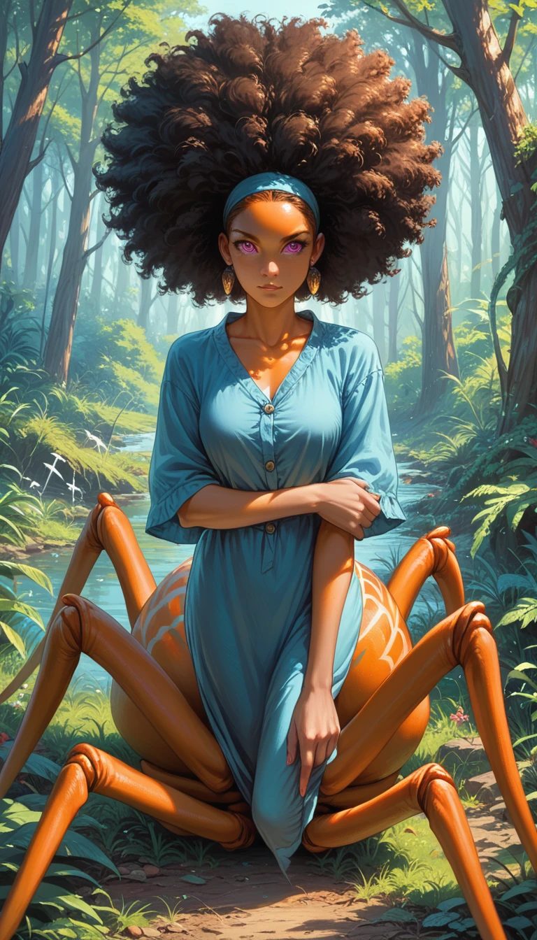 8k portrait of a beautiful woman, black curly hair in the shape of a square, lunettes cachant ses yeux, pouty lips, complexe, elegant, highly detailed, majestueux, digital photography, Art by Artgerm and Ruan Jia and Greg Rutkowski surrealist painting, Jungle, (Masterpiece, side lighting, finely detailed beautiful eyes: 1.2), Hdr, corps entier, Recumbent land, nuage, colourfull, lizard tail, Back tree-