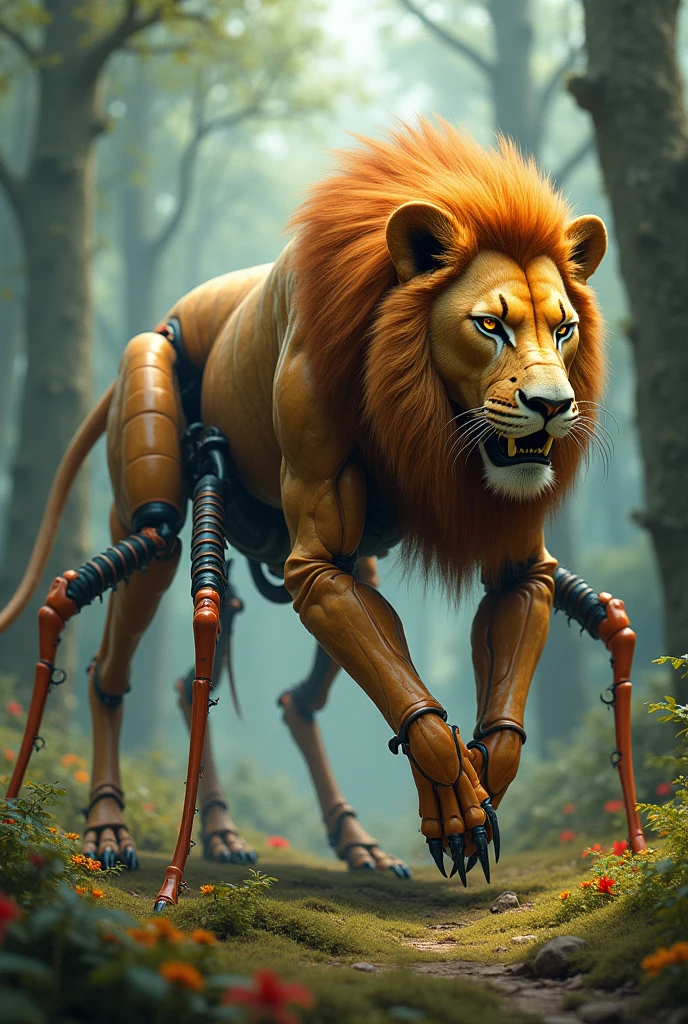 Muscular lion in a wheelchair