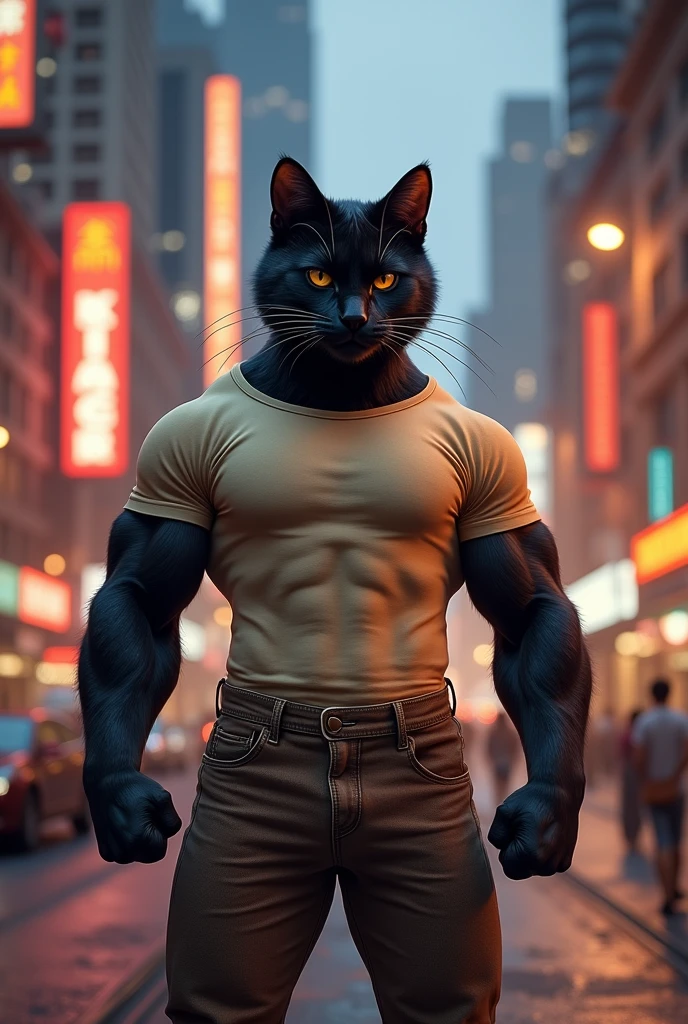 Black panther in his primordial form, a hybrid of human and blackpanther, point his fingers to the viewer, a talking bubble on its right saying "Lets SHAKE The World Guys"