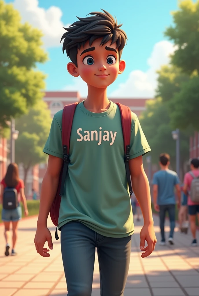 A boy with ( keshav) printing on his shirt