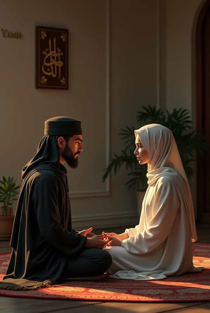 a muslim man holding hands with a muslim woman 