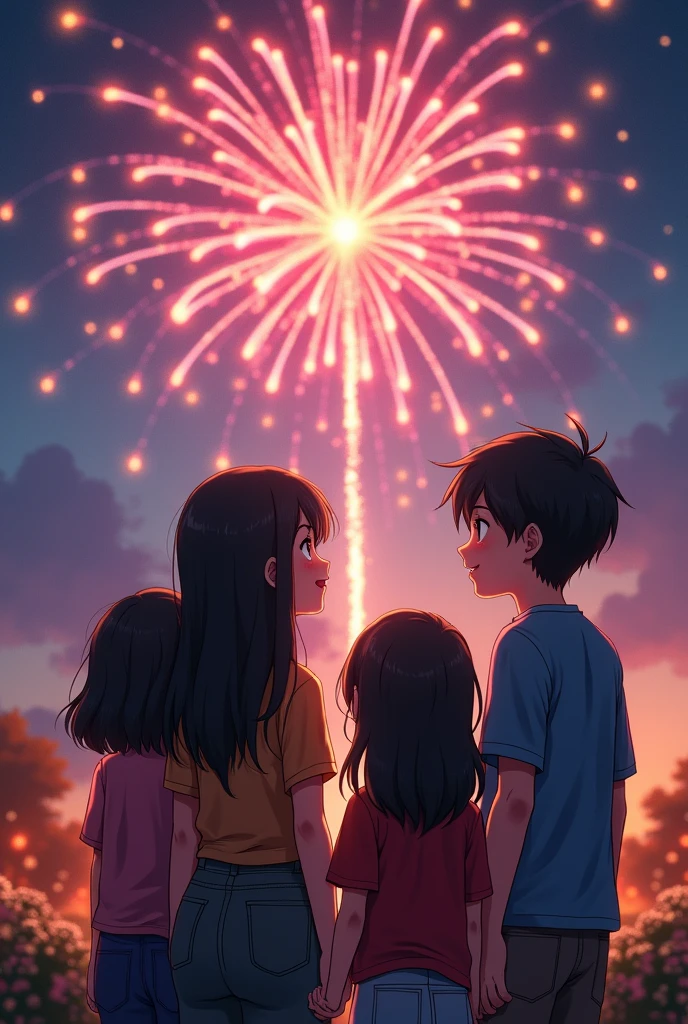 Yosakoi Ocean firework river Father, mother, and two small children