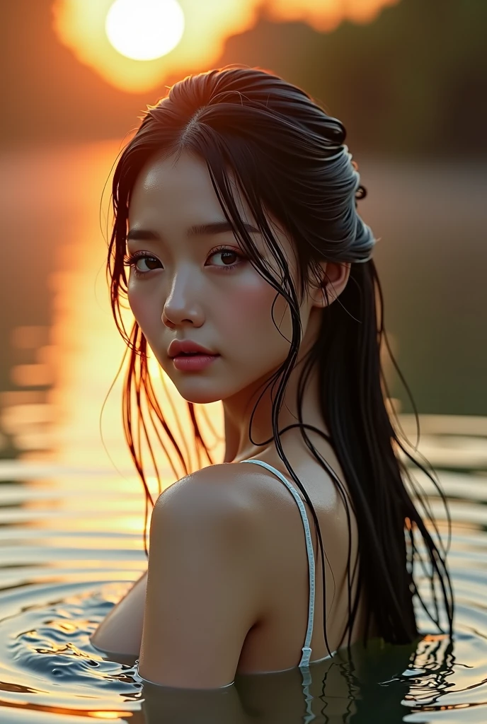 top-quality, tmasterpiece, 超A high resolution, Upper body naked, 1girl in, Close-up of the upper body,Shy-faced,The body is wet,