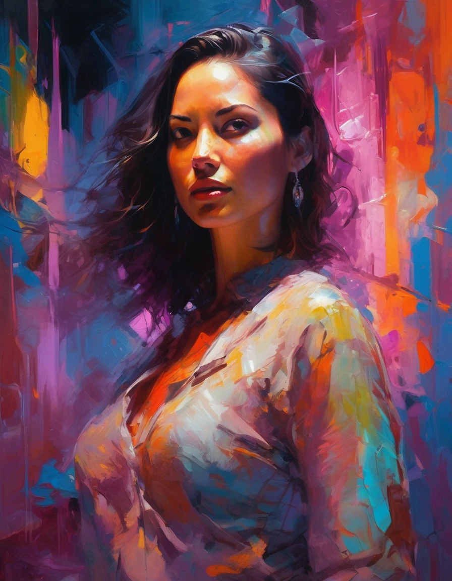 ((olvmnnpsy, curvy, plump woman looking straight into the camera, smiling)), art: Henry Asencio, close-up, lava lamp captured in ultra-realistic style, posing in the undulating glow of a neon atmosphere reminiscent of Syd Mead's futuristic aesthetic, the lava inside the lamp seamlessly morphs, soft focus background, neon glow, digital painting, dramatic lighting , artstation trend, sharp focus, studio photo, intricate details, high detail,