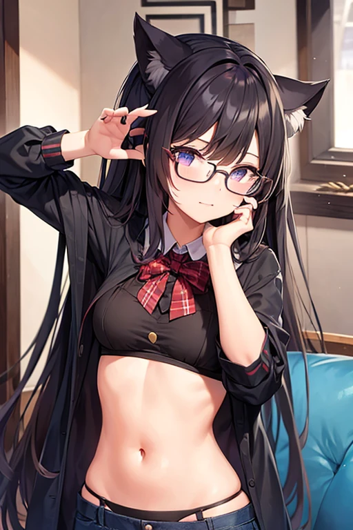 anime girl with glasses and a bra top posing in front of a window, seductive anime girl, Beautiful charming anime teen, attractive anime girl, anime moe art style, with glasses, beautiful anime high school girl, anime girls, a surreal , anime girl, anime best girls, beautiful anime girl, pretty anime girl, surreal 