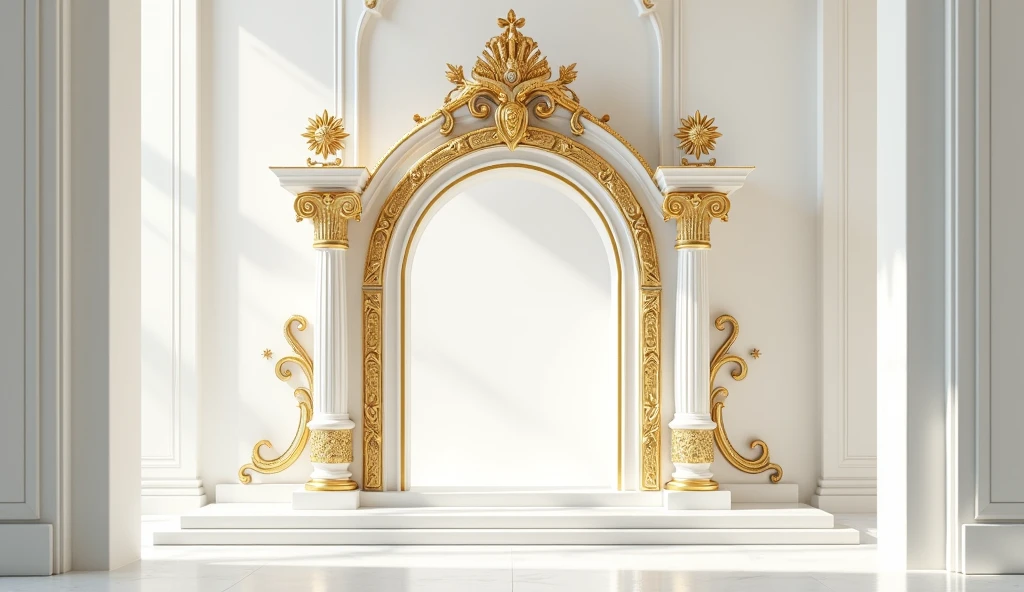 A open door with entrance of gold and white and decorated with flowers white and golden add some grills and small little angles with covered body 