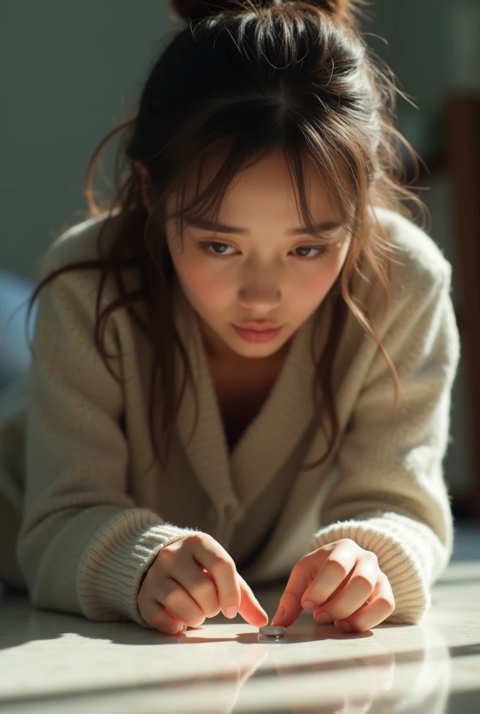 ((highest quality, masterpiece :1.3)), Photorealistic、Ultra-high resolution、Natural skin texture、Hyperrealism、Reflection from the waist up、Beautiful Japanese girl in her early teens、One girl、Rope bondage、Lying in bed、Frightened expression、Tears flowing