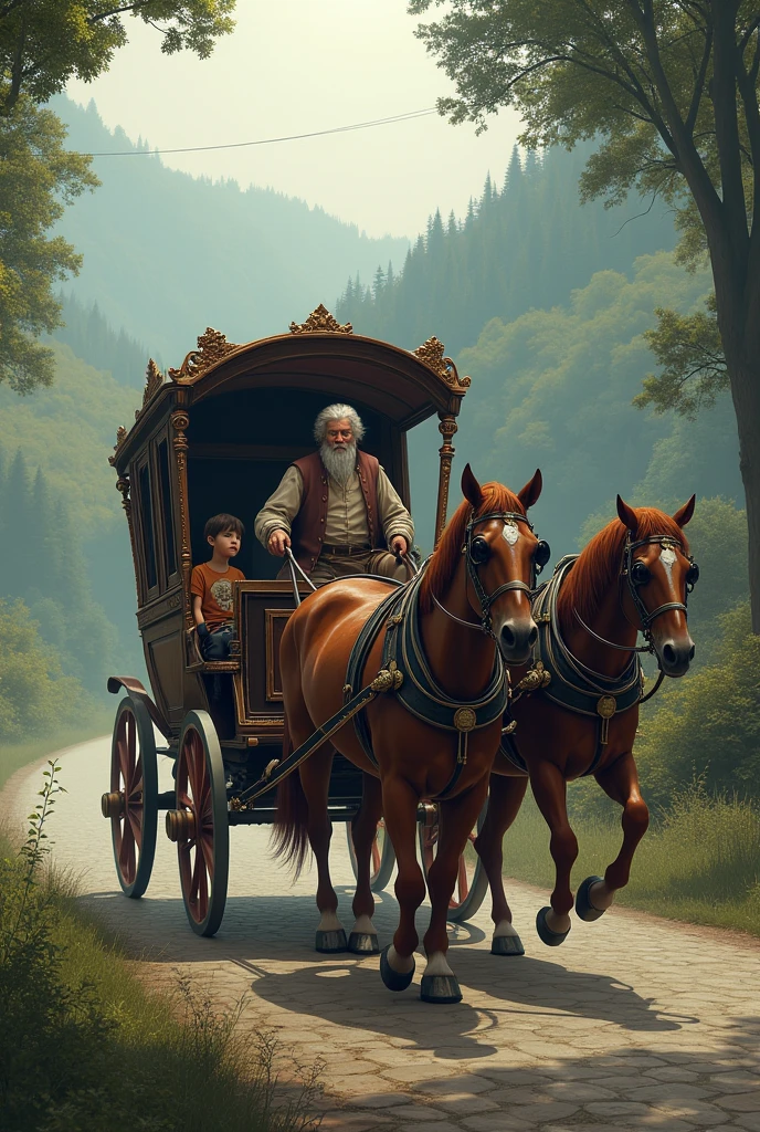 (cbzbb:1.25), portrait of cutest Baby Ian McKellen's Gandolf the gray wizard, (((Gray hair))) (((Gray beard))) (((hood up))) (((in horse drawn wagon))) baby illustration, (((in the Shire))), artstation, CGI_Animation,