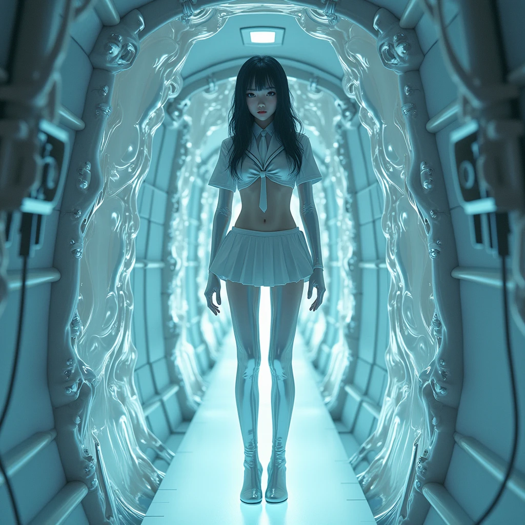 primitive cannibal woman stalks the halls of a space ship, she is hunting an astronaut.