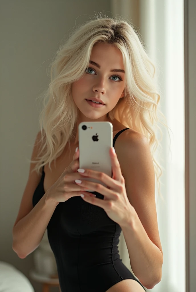 24 year old woman with green eyes holding a camera and posing for a picture, instagram model, perfect white haired girl, photography portrait 4 k, 8k selfie photograph, selfie photography, extremely realistic photo, deviantart artstation cgscosiety, instagram influencer, selfie, instagram selfie, blonde hair and large eyes, big breasts showing
