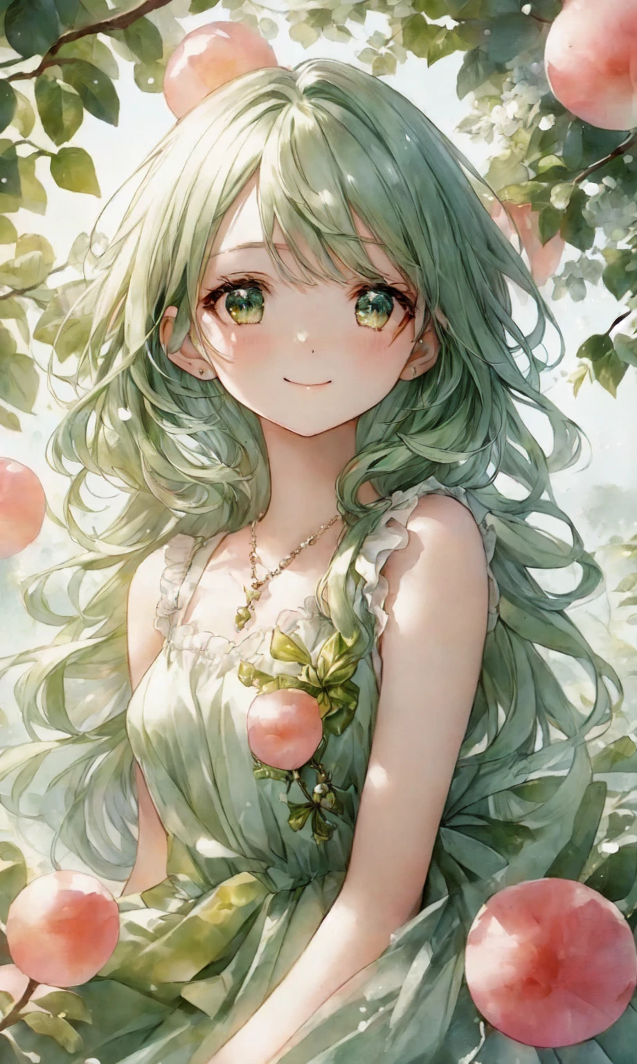 anime smiling girl with green hair and green dress sitting in a tree, detailed digital anime art, beautiful anime girl, beautiful anime portrait, cute anime girl portraits, detailed portrait of anime girl, cute anime girl portrait, cute anime girl, pretty anime girl, detailed anime art, beautiful anime style, beautiful anime art style, detailed anime artwork, anime style 4 k, beautiful anime woman