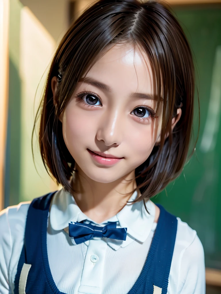 (Ultra-Realistic Skin),((Highest quality, 8K, masterpiece: 1.3)), ((Bewitching Woman))、Voluptuous figure、((Japanese schoolgirl))、Gal Makeup、 Sli-bob cut, Ultra detailed face, Highly detailed lips, Detailed eyes, double eyelid 、Big nipples、1 woman、Red Lip、Drooping eyes、((濃いGal Makeup))、(Sweaty and very shiny skin)、((Wearing a high school uniform))、spotless face、((とてもMoist Skin))、A ruddy face、Thick lips、Dark Eyes、Plump Cheeks、((Moist Skin))、Provocative smile、Invisible angle、(Angle above the knee)、School playground、