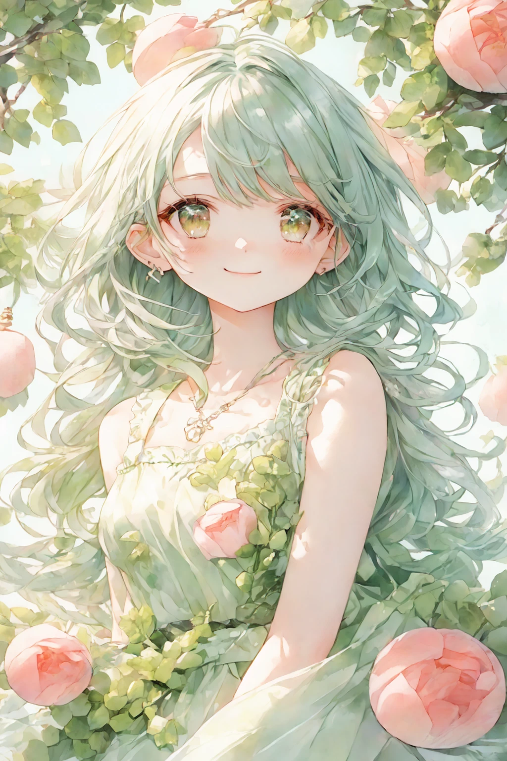 anime smiling girl with long green hair and green dress sitting in a tree, detailed digital anime art, beautiful anime portrait, beautiful anime art style, open mouth, beautiful anime girl, cute anime girl portraits, soft anime illustration, clean detailed anime art, anime illustration, cute natural anime face, beautiful anime artwork, digital anime illustration, beautiful anime style, detailed anime art, detailed portrait of anime girl