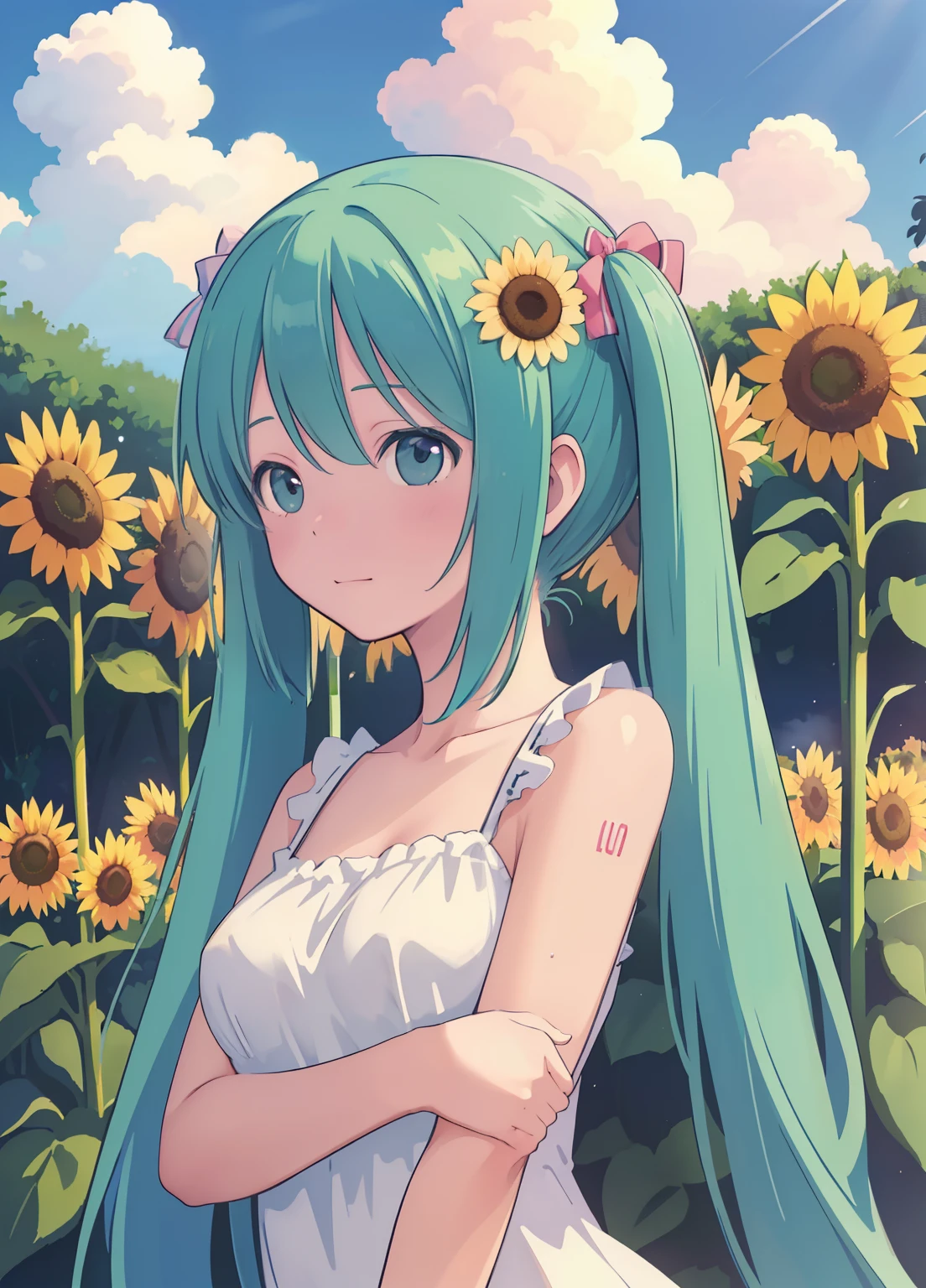 Hatsune Miku　An illustration　holding a big pineapple in one hand