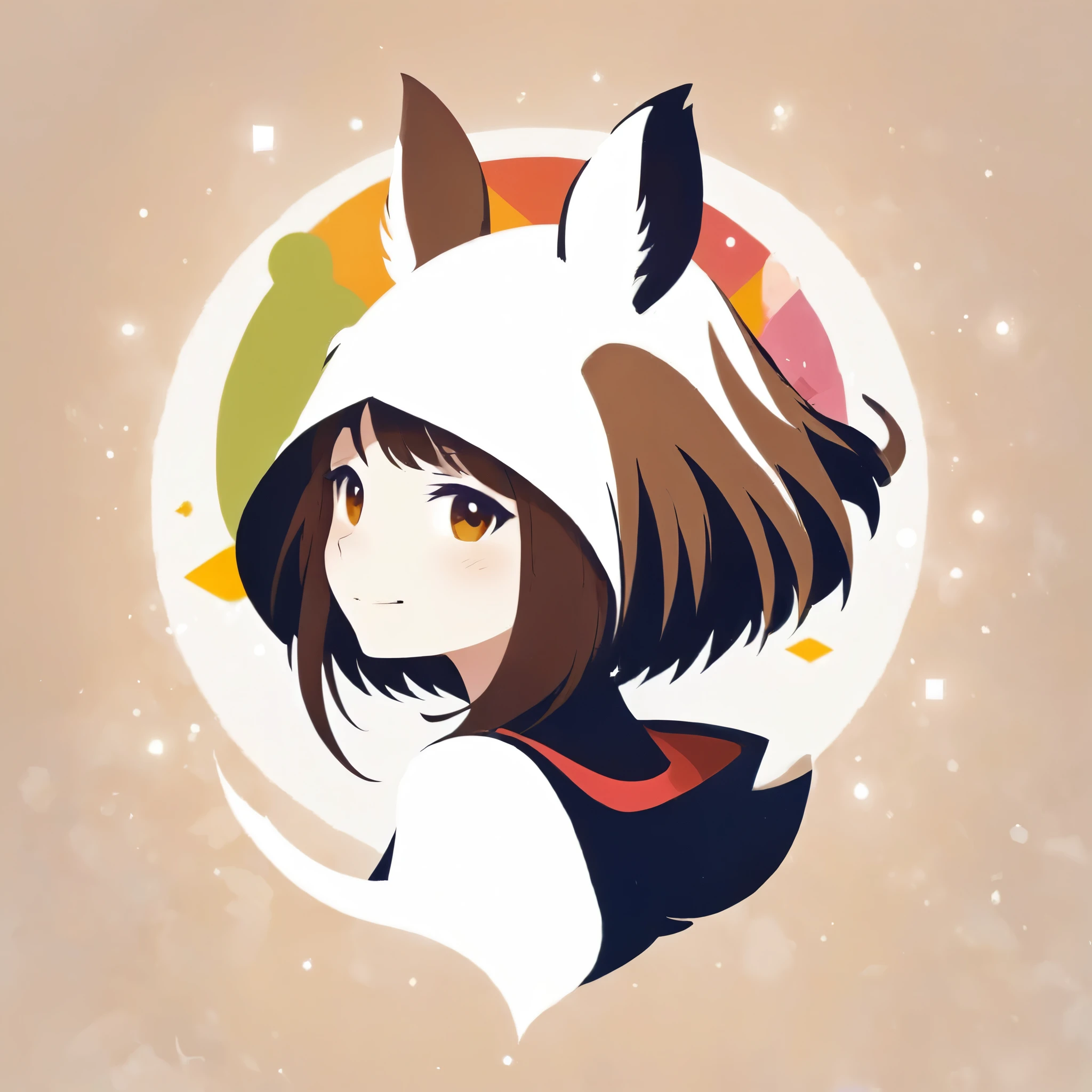 PORTRAIT OF A GIRL,1GIRL,best quality, 4k, 8k, highres, masterpiece:1.2, ultra-detailed, elegant seal, shutterstock contest winner, logo art,artwork,angular,vivid colors,bokeh,illustration-style,modern,eye-catching pose,striking composition,sleek lines, precise details,c highly stylized, unique pattern,abstract elements,geometric shapes, sophisticated aesthetic,crisp lines, expressive strokes,fluid shapes,textured background, ,artistic flair,((CAPYBARA)),ANTRHO,CUTE FEMALE,ANTHROPOMORPHIC,FURRY,ANIMAL EARS, ANIMAL NOISE,CAPYBARA EARS, CAPYBARA NOISE,ears through headwear,SMILE, HALF CLOSE EYES, BROWN AND WHITE ANIMAL EARS,BROWN HAIR,SILHOUETTE,