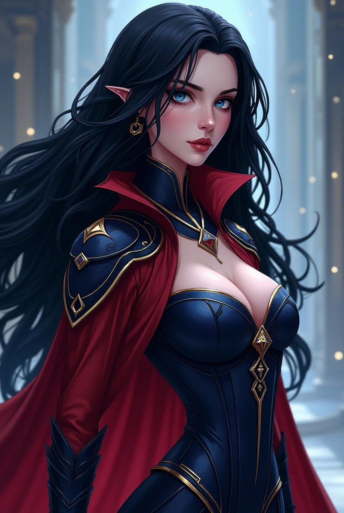(masterpiece, top quality, best quality, official art, beautiful and aesthetic:1.2), (1girl:1.3), ((Sharp facial features, sharp features, hawkish features)), ((big hair, long elf ears, long black hair)), (((pale purple skin, pale blue skin, blue skin, purple skin))), big tiddy dark elf girl, extremely detailed, portrait, looking at viewer, solo, (full body:0.6), detailed background, full-body shot, (cold night mountain theme:1.1), dark elf war dancer, (spiky winged helmet), charlatan, smirk, mysterious, swaying in mountains, skimpy attire, revealing gladiatrix costume, ebony metal, gold filigree, gold bikini, circlet, metal bikini, long boots, dual knives, blood red fabric, pelvic curtain, loincloth, black leather, ((((huge ponytail, gigantic breasts, cleavage, skindentation, long legs, pelvic curtain)))), cute belly button, toned tummy, slim waist, slim hips, long legs, medieval (mountain exterior:1.1) background, dark mysterious lighting, shadows, magical atmosphere, dutch angle