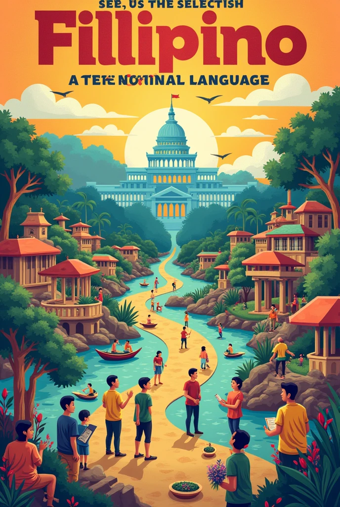 Make a poster about how Filipino was chosen as the national language