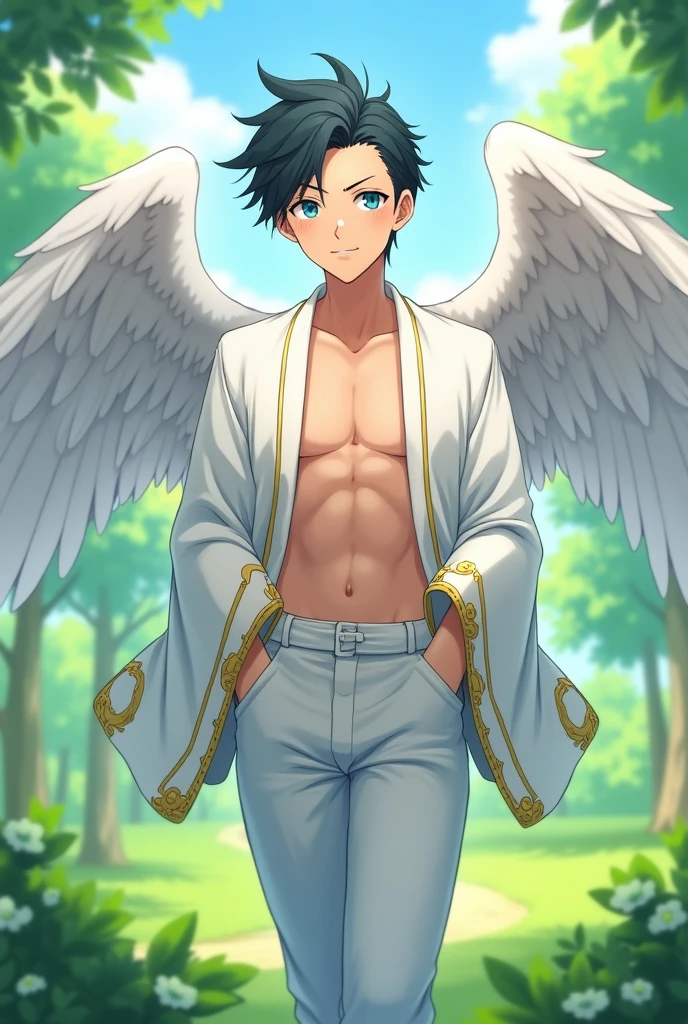 ((An elegant and sexy muscular young adult male who is themed like owl, with owl like orange eyes and owl wings wearing forest guardian erotic outfit)), (he is the guardian of the magic forest)), NSFW,  hentai, ((half naked lewd)), ((cuntboy:0.2)), ((body covered in feathers)),