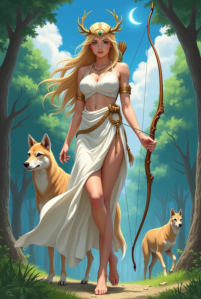 highest quality, 8k, hdr, (head to toe:1.4), Anime, hot elf beauty, very large breasts, nearly naked, wispy clothing, transparent, bow, arrows, orange tabby cat at her side