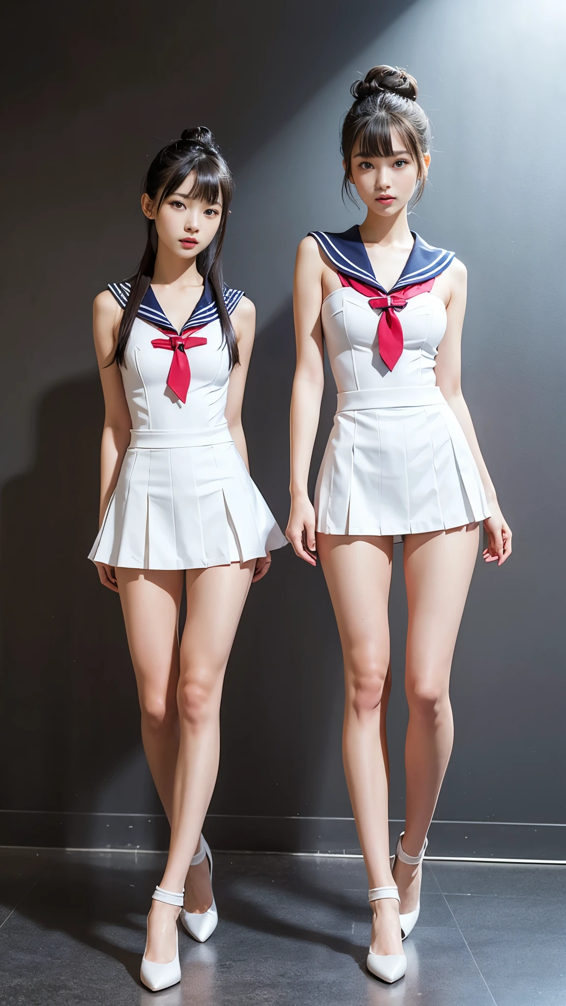 Striped uniform, striped pattern, mini skirt, night bra, showing back, sailor suit