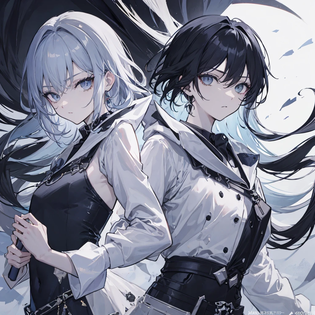 Girl, short black hair, with two moles under both eyes, with girl school uniform,
man, messy black hair, with two moles under each eye, with a boy's school uniform,
holding hands
