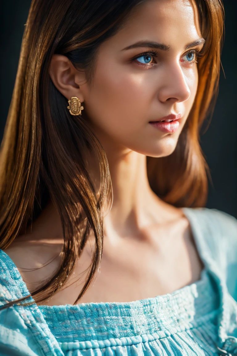 High Quality, Best Quality, Photorealistic, Raw Photo, Realistic, Ultra Real 8K CG, Ultra Detail, High Definition, Masterpiece, 1 Girl, 18 yrs ols, Female Beautiful Face, Soft Face, Elegant, Long Hair, Blue Eyes, Light Blue Eyes, Close Up, Intricate Details, Detailed Textures, Fine Details, Indian woman, 40-year-old, old looking top, 100 AD style dress, gentle lighting, intricate facial details, flawless complexion,full body picture, top-notch 3D rendering, hyper-realistic,  photorealistic digital art trending on Artstation 8k HD high definition detailed realistic, detailed, skin texture, hyper detailed, realistic skin texture, armature, best quality, ultra high res, (photorealistic:1.4),, high resolution, detailed, raw photo, 400 camera f1.6 lens rich colors hyper realistic lifelike texture dramatic lighting woman in front of a light Look like Katrina Kaif fotoRealistse Details. The woman has dark brown, long hair.The design emphasizes the model&#39;s Figur mit tiefem Ausschn fotoRealistse Details. close up shot, 8k portrait, complicated, elegant, Very detailed, majestic, digital photography, side light, finely detailed beautiful eyes: 1.2), HDR, Realists, High resolution
