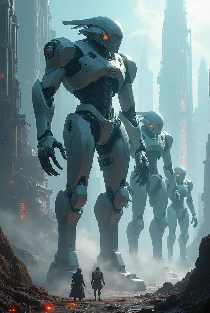 new generation world and robots and aliens ship on sky