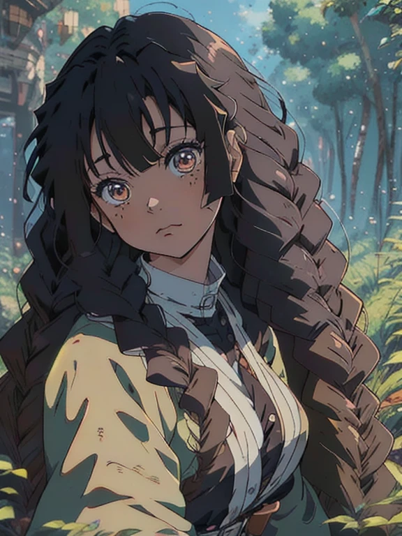 brown eyes, close-up of a person with long black curly hair, cute anime portrait, detailed digital anime art, anime girl with long hair, anime style portrait, detailed portrait of anime girl, beautiful anime art style, detailed anime character art, clean and detailed anime art, High quality anime art, anime girl portrait, cute anime girl, cute anime girl portrait