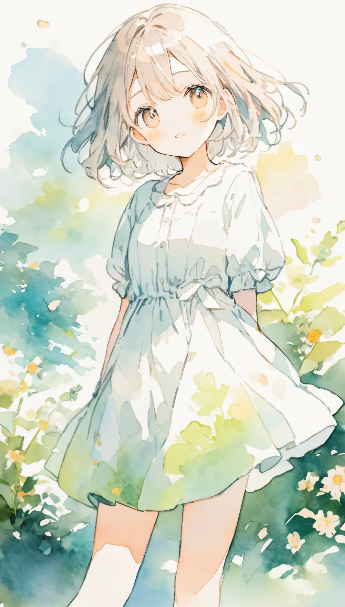 pale colour、watercolor painting,2.5D,#SDXL、One Girl,cute、Soft color artwork、Warm, antique colors